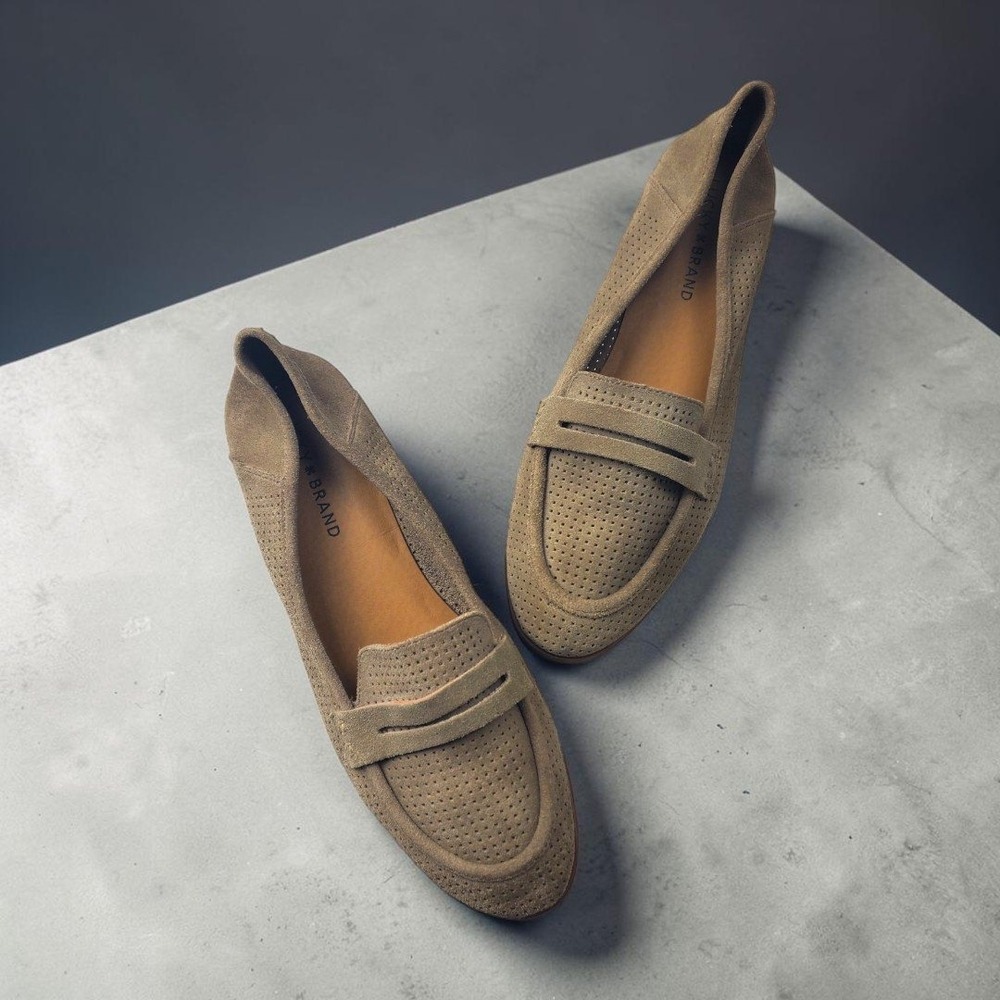 Lucky Brand Caylonp Taupe Perforated Suede Penny Loafers Womens 9M 40 LP-CAYLONP